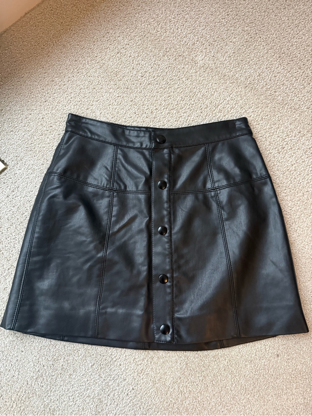 Free People “Oh Snap” Black Vegan Leather Snap Front Mini Skirt - Size 4